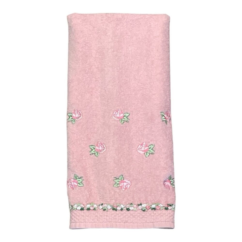 Vintage The Avanti Look Pink Rose Hand Towel Made in USA